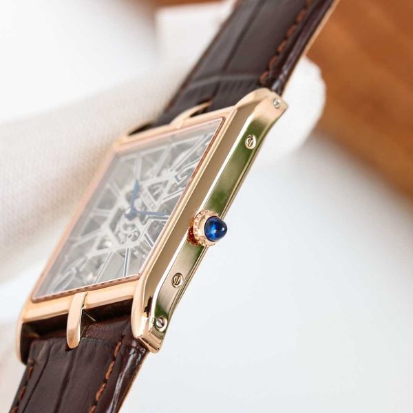 

luxury men skeleton watches carter tank watch 47.15 x 26.2mm y2ee 1tw factory shuperb high-end quality mechanical uhr montre de luxe, Slivery;brown