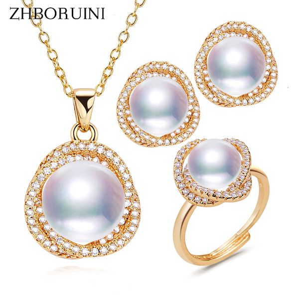 

wedding jewelry sets zhboruini bird s nest pearl natural necklace earrings ring 14k gold gilled for women christmas birthday gift 230729, Slivery;golden