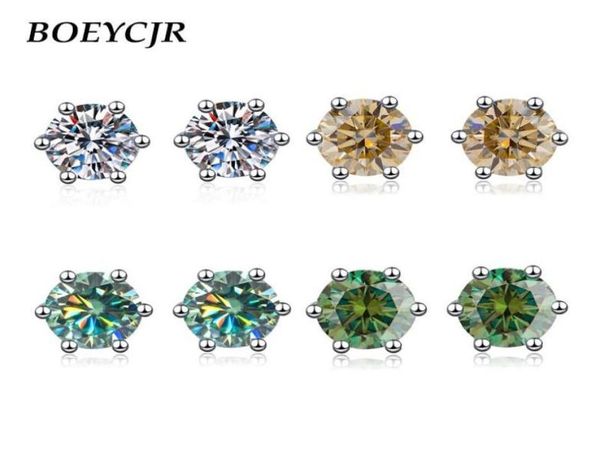 

stud boeycjr 925 classic 6 prongs silver 0512ct blue moissanite vvs1 fine jewelry diamond earring for women gift6804489, Golden;silver