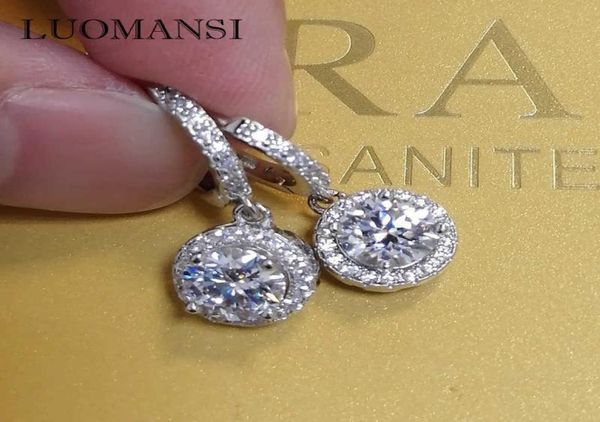 

luomansi s925 sterling silver 1ct 65mm moissanite pendant earrings with gra certificate super flash wedding party woman gift g09217530099, Golden