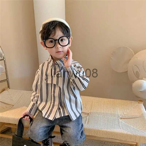 

kids shirts 2021 new fashion korean chic boys girls striped long sleeve thin shirts spring summer children irregular casual clothes x0728, White;black