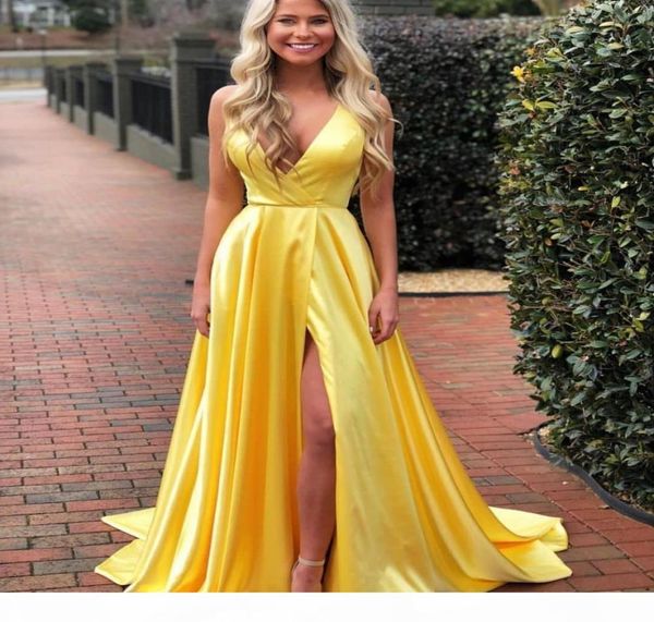 

2020 new yellow a line prom dress deep v neck high slit long evening gowns for women plus size gala special event dress9671128, Black