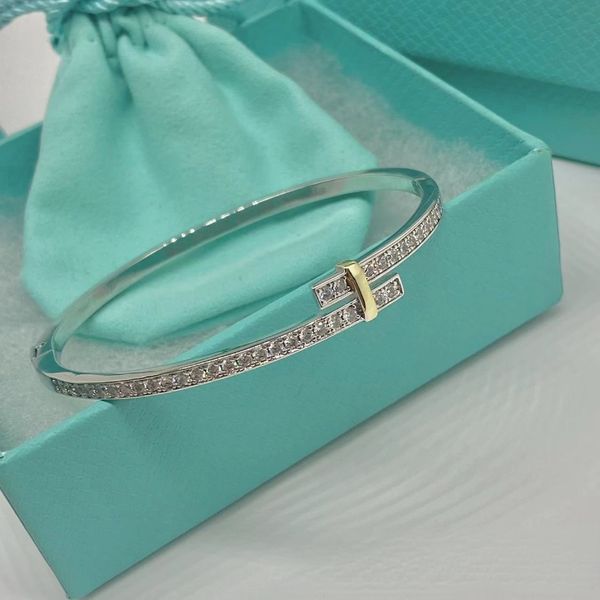 

s925 silver edge brand luxury designer bangle bracelets charm star shining crystal bling diamond simple classic elegant geometry bracelet je, Black