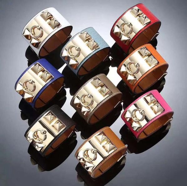 

selling fashion designer jewelry h bracelet leather cuffs women bracelet stainless steel nails leather bracelet2440660, Black