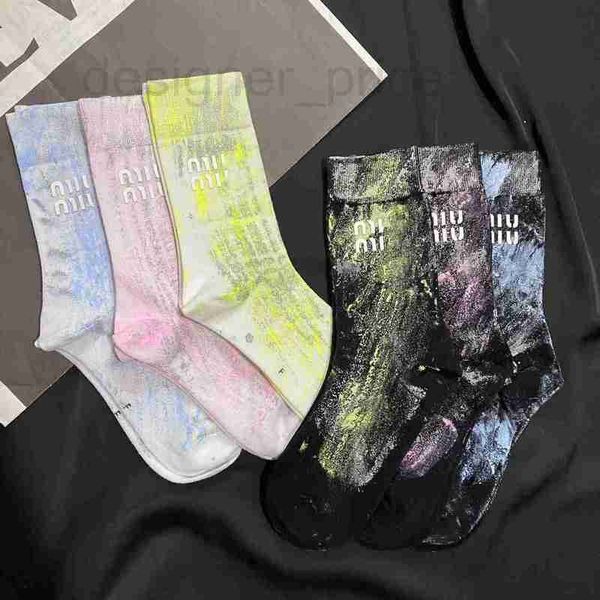 

socks & hosiery designer 2023 spring women's fashionable silver powder graffiti medium tube handmade colored personalized fashion netwo, Black;white