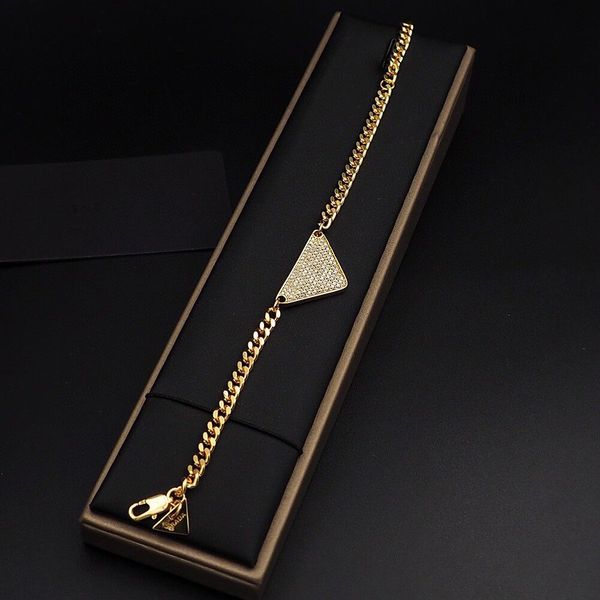 

stainless steel fashion letter metal triangle full diamond bracelet, Black