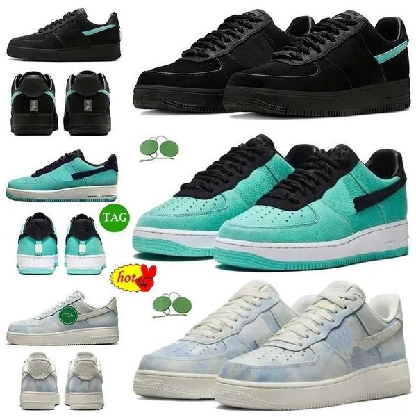

2023 tiffany and co x airforce 1 designer shoes black blue with box forces 1s low casual platform sneakers af1 multi color dz1382-001 mens w