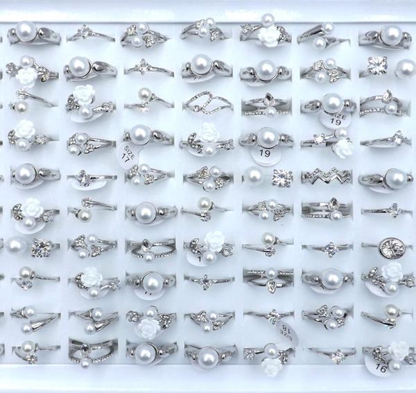 

mixed design clear zircon paved rings for girls silver color mixed size 50pcslot whole1328396, Golden;silver