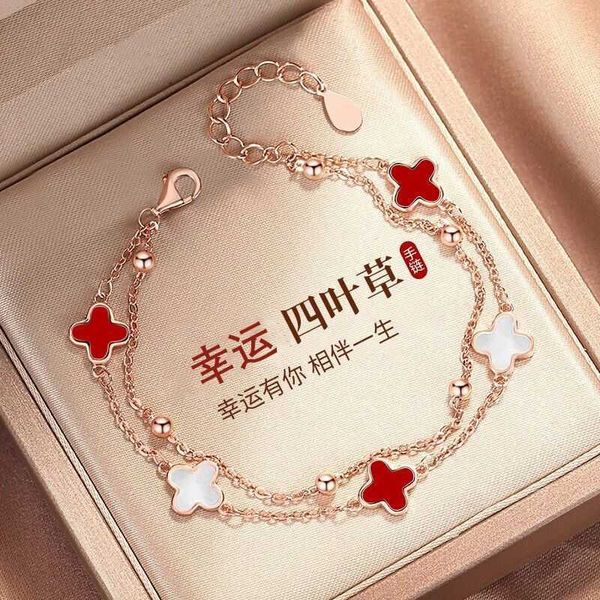 

2023 new four-leaf clover bracelet girls' sterling silver luxury small group students' fashion valentine's day gift for girlf, Black