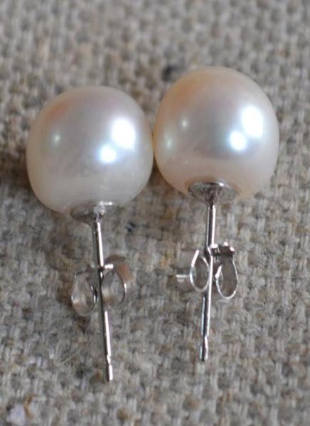 

100 real pearl jewellery9mm white natural freshwater pearl 925 sterling silver stud earringswedding bridesmaid woman gift1942815, Golden;silver