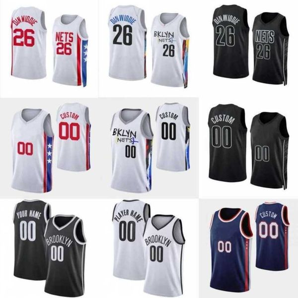

custom 2023 new season printed basketball jerseys 10 ben 26 spencer simmons dinwiddie 25 mikal bridges 24 cam thomas 28 dorian finney-smith, Black;red