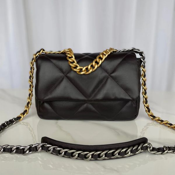 

10a highest quality cross body 19 flap bag small 26cm real leather quilted flap purse luxury designer womens crossbody shoulder gold strap b
