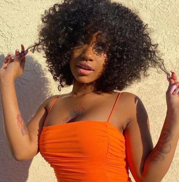 

afro kinky curly bob wig with bangs peruvian curl bomb short human hair for women synthetic full lace front wigs1769535, Black