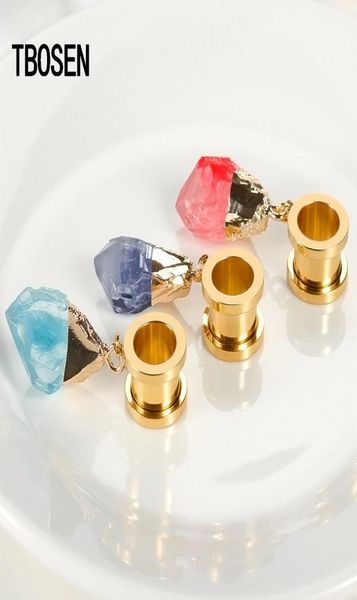 

tbosen dangle ear plugs piercing tunnels crystal eardrop body jewelry steel screw earring gauges expander women fashion gift 2pc3789439, Slivery;golden