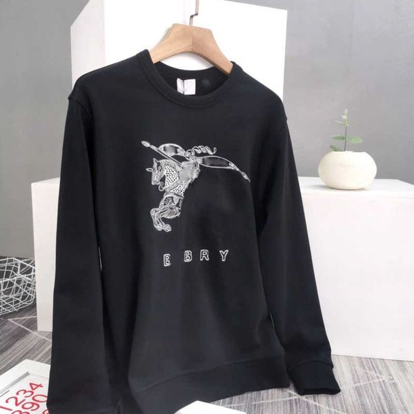 

3d embroidery sweater mens long sleeved t shirt burb designer round neck sweaters men women loose sweatshirt pure cotton pullover coat casua, Black