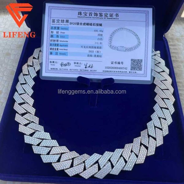 

yop quality hip-hop men's chain 925 sterling silver moissanite diamond 23mm chain hand setting necklace fine jewelry cuban chain