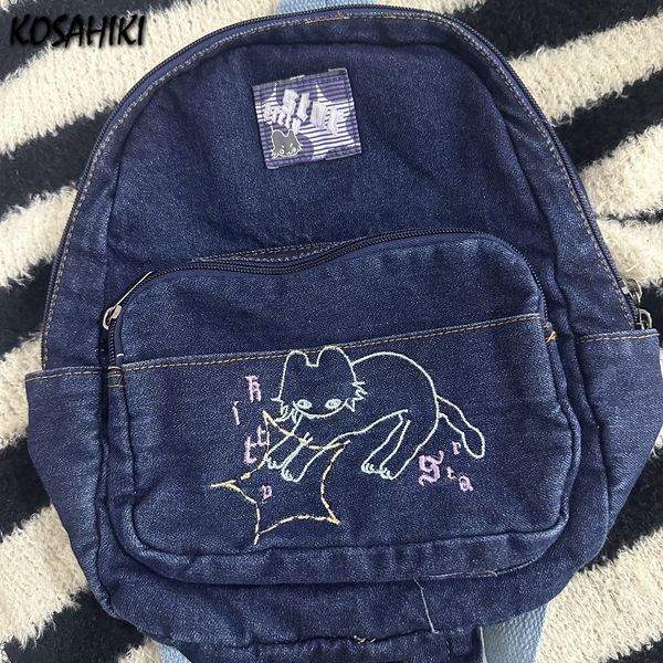 

school bags denim korean all match schoolbags kawaii women students vintage trendy backpacks y2k aesthetic cartoon preppy handbags 230729