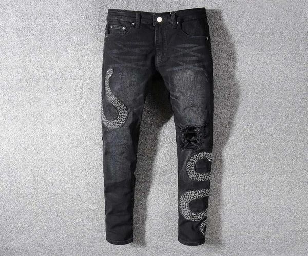 

mens distressed ripped biker jeans slim fit motorcycle biker denim for men fashion designer hip hop mens jeans 923269, Blue