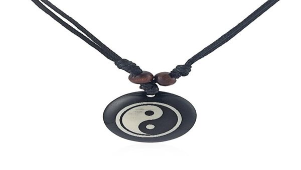 

12pcs black faux yak bone resin yin ying yang charms pendant necklace adjustable2939403, Silver