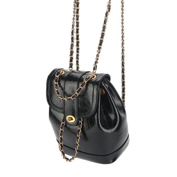 

barbie designer chain backpack bag - retro genuine cowhide, high-end design, futuristic sci-fi style - luxury dual-shoulder unique black