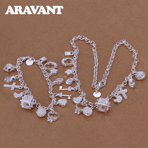 

wedding jewelry sets 925 silver fashion different pendants bracelet necklace set for women 230729, Slivery;golden