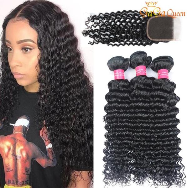 

brazilian deep wave with closure deep wave hair bundles with closure human hair weaves hair 4x4 closure9185741, Black;brown