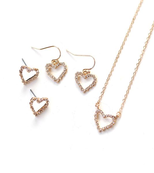 

fashion clear crystal hollow out heart necklace for women016266279, Silver