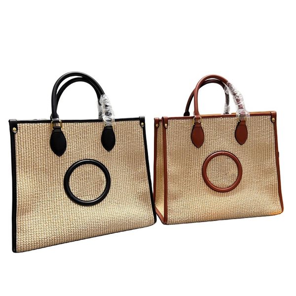

2023 summer designer bag tote crochet straw large capacity women travel handbag straw bags real leather shopping purse wallet totes shoulder