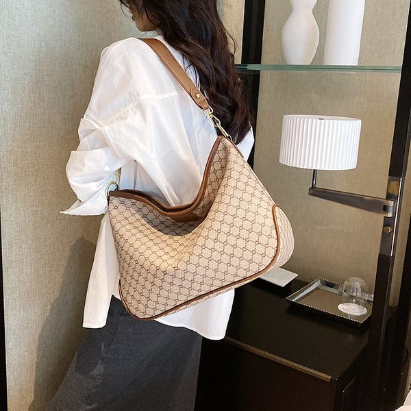 

wholesale shoulder bags with 3 colors large capacity wear-resistant color matching leather handbag elegant plaid tote bag and trend contrast backpack 1213#, Khaki
