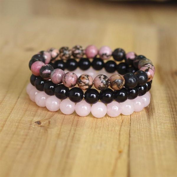 

charm bracelets 8mm natural stone bracelet sets men women rhodonite rose quartzs black onyx beaded stackable wrist mala223x, Golden;silver