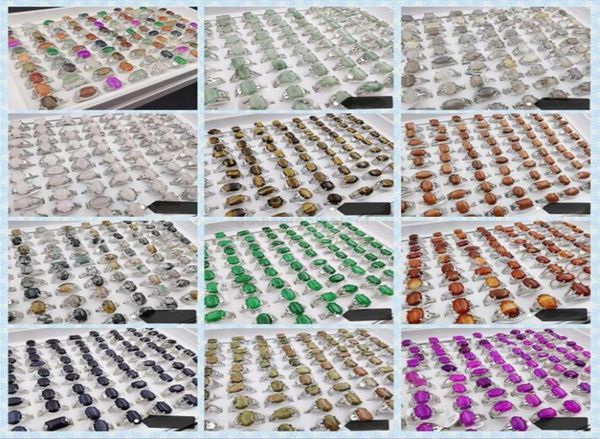 

s natural stone agate jade gemstone lapis lazuli tigereye ring 13style 13 colors selection mix size ladygirl fashion ring 50pcsl764673733, Golden;silver