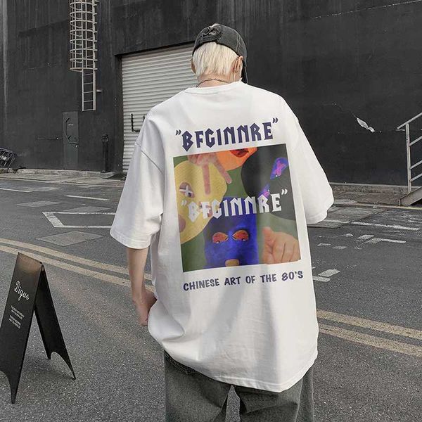 

galleries rose printed short sleeved t-shirt for men, summer american fashion label ins street ruffian handsome loose fitting large student, White;black