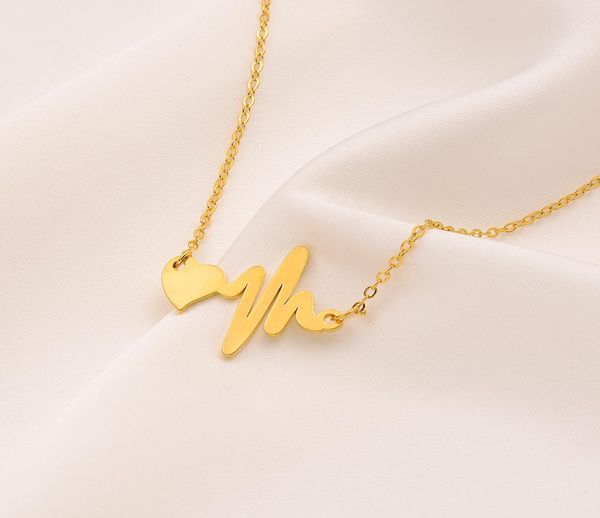 

initial heartbeat necklace pendant heart fine 9k gf yellow gold couple ekg electro cardiogram rhythm chokers5754556, Silver