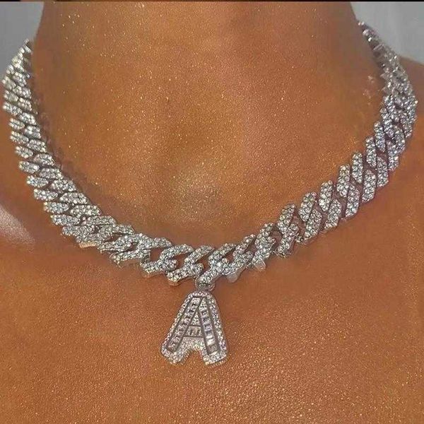 

chaoren 12mm letter cuban chain diy letter hip hop style diamond necklace party nightclub jewelry, Black