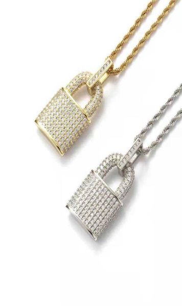 

2022 hip hop full diamond pendant gold and silver personalised creative peace lock charm necklace european and american men039s2021395