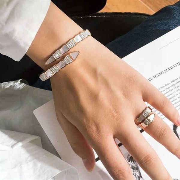 

netizen same style natural white fritillaria bone fashion shell titanium steel rose gold snake shape bracelet for women not fading, Black