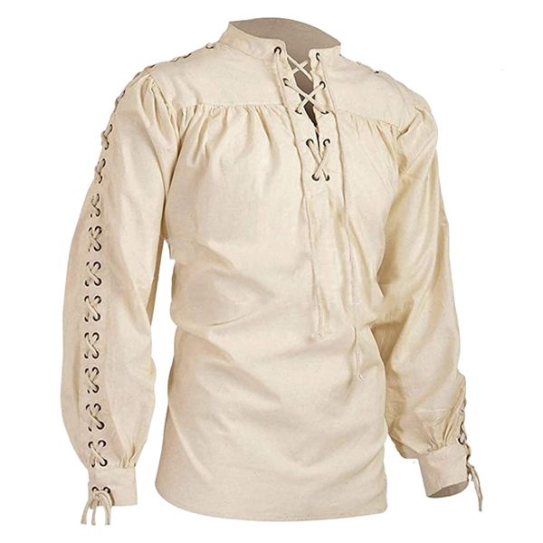 

men's casual shirts medieval men tunic pirate costume gothic clothes vintage shirt ruffle neckline drawstring knight cosplay halloween, White;black
