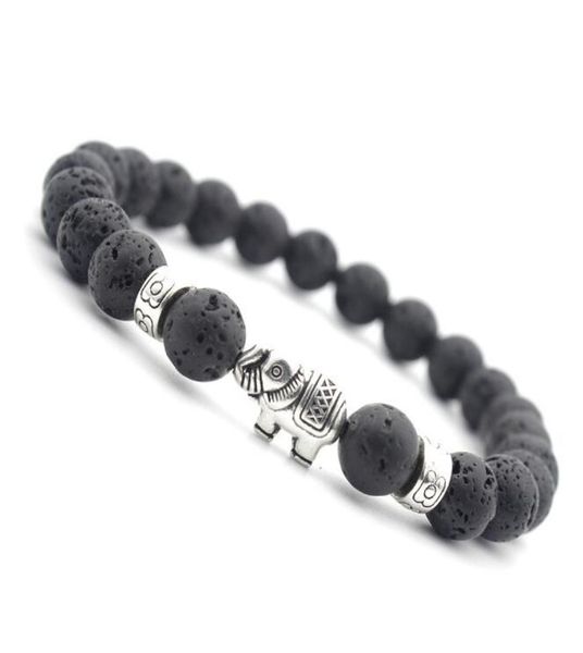 

jln elephant buddha beaded strands bracelet natural agate volcanic tiger eye white howlite tibetan bracelets pulseras for man and 9645628, Black