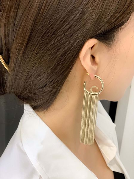 

2023 luxury quality charm drop earring with tassel design have box stamp have in 18k gold plated ps7425b, Golden