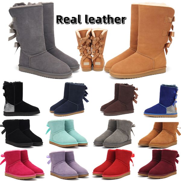 

2023 designer boots australia women winter booties girl classic wgg snow boot plush ankle short bow mini fur black wggs pink bowtie womens u
