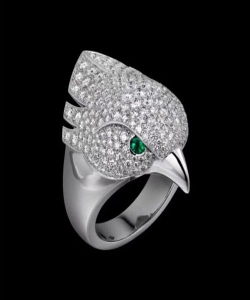 

money animal eagle head ring neutral personality twinkle superior quality luxurious bird rings eyes inlaid with green crystal pun6749347, Golden;silver