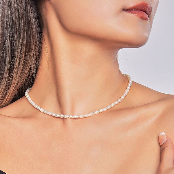 

strands strings hengsheng small size 4 5 5 5mm natural freshwater white pearl rice shape fashion versatile s925 silver for women girls jewel, Black