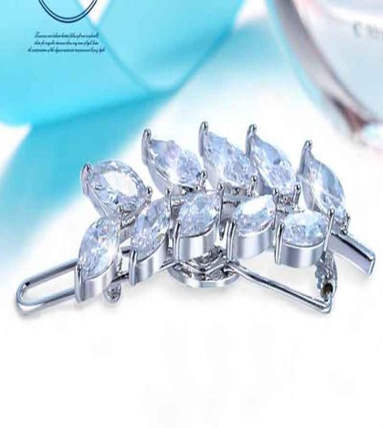 

flashing zircon leaves hairpin blue crystal headwear barrette hair clip headwear accessories jewelry for woman girls1110516, Golden;silver
