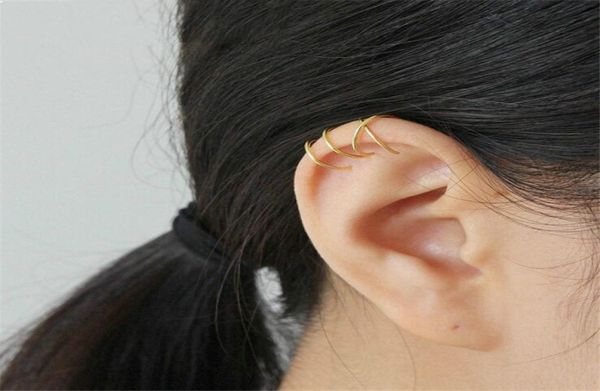 

aprilgrass brand designer 100% 925 sterling silver no piercing double-layer lines & ed "x" shaped gold ear cuff clip earrings for
