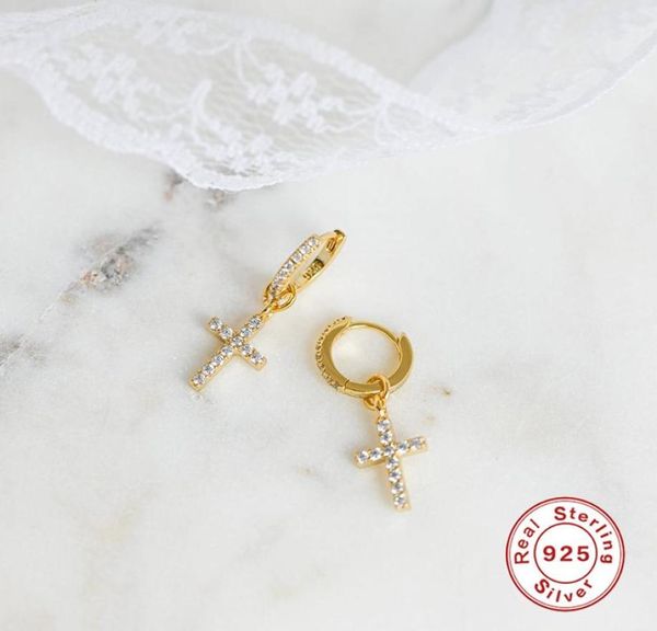 

aide 925 sterling silver jewelry zircon woman hoop earrings for birthday valentine039s day gift pendientes cruz fine earrings4508310, Golden;silver