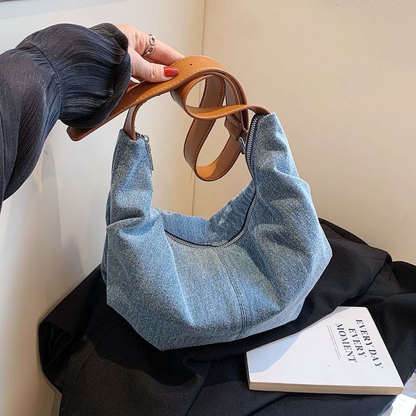 

evening bag s denim shoulder bag casual dumpling underarm double zipper canvas crossbody for women ladies female design 230729