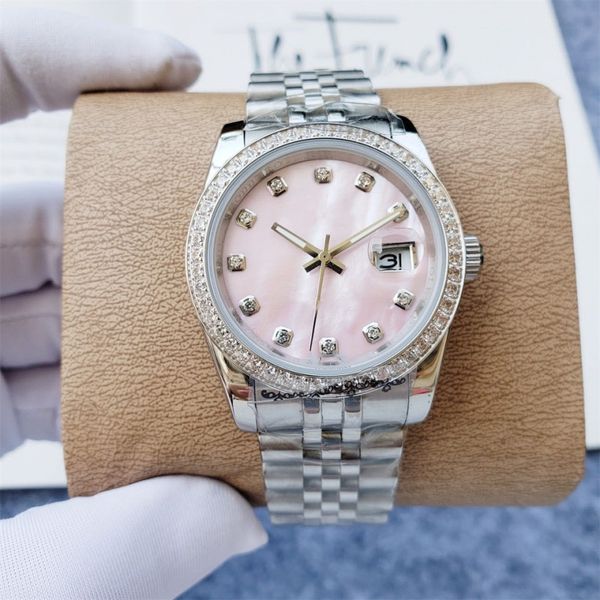 

luxury designer classic fashion automatic watch inlaid with colored diamond size 36mm sapphire glass a ladies' favorite gift freight, Slivery;golden