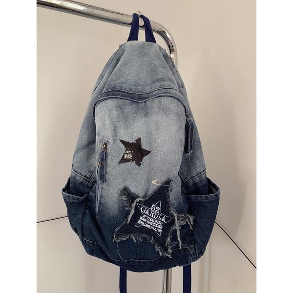 

school bags y2k korean vintage casual denim book bag cowboy backpack student bags schoolbag kids travel girls ladies backpacks for women 230