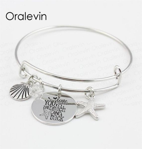 

love you to the beach and back shell starfish disc charms pendent bracelet bangle lover gift for kids handmade jewelry 10pcs lot 4467191, Golden;silver