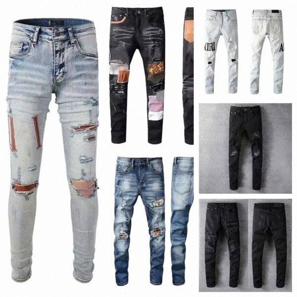 

designer jeans ksubi jeans stacked jeans men distressed ripped skinny cowboy pant rock revival trousers straight letter hip hop cool fashion, Blue